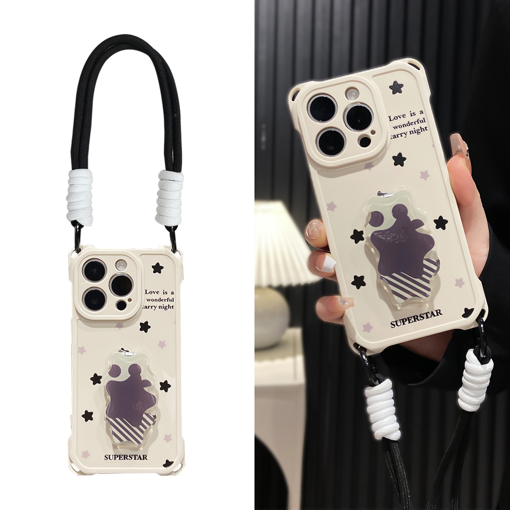 舜翔英文星星适用于苹果16promax手机壳防摔四角挂绳iPhone15支架