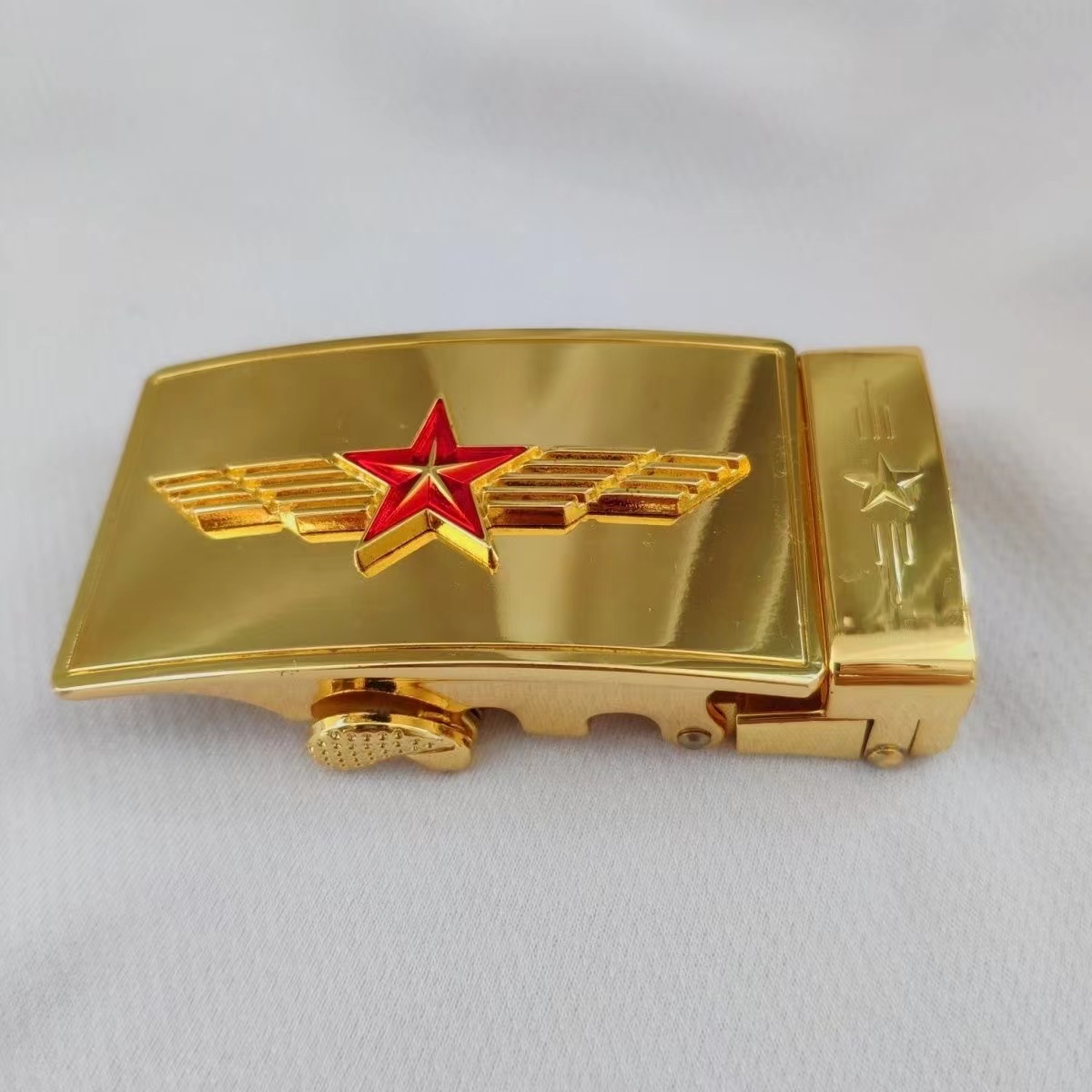 金色高档男士红五星皮扣头军迷精品腰带扣3.5时尚商务百搭送战友