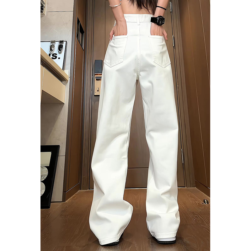 白色牛仔裤男春秋美式高街潮牌复古夏季vibe小众直筒百搭阔腿裤子