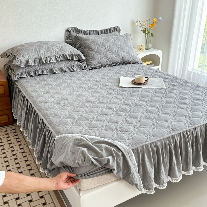 纯棉夹棉床笠罩带床裙床罩高档全棉四季通用床套防滑保护罩罩床