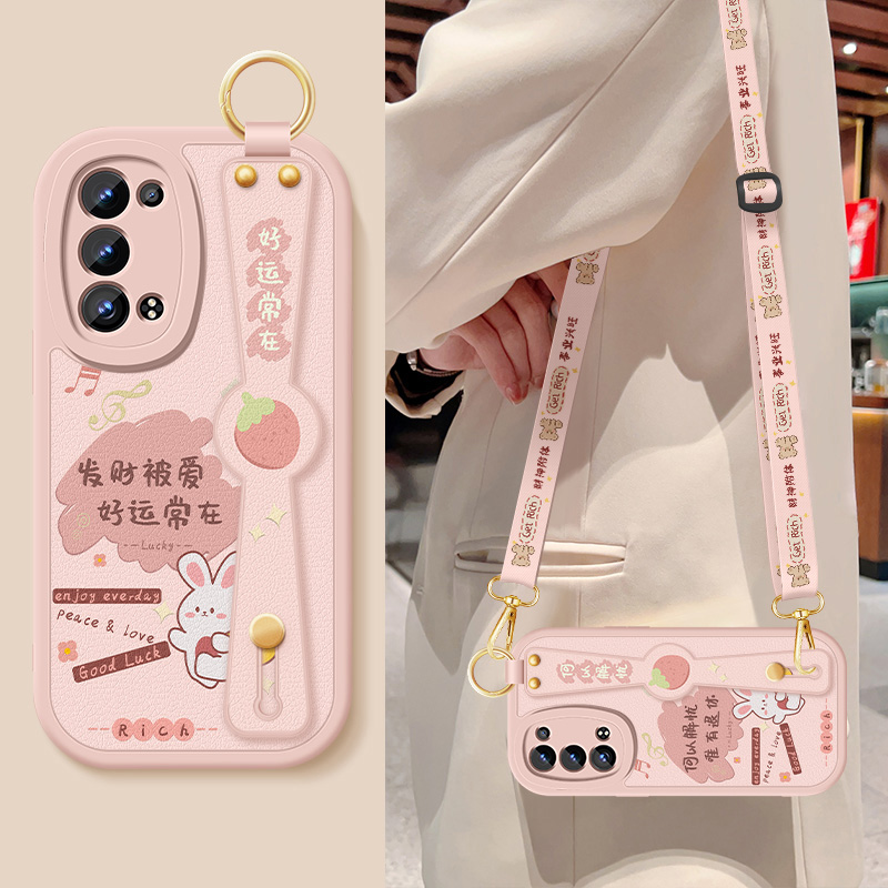 opporeno6手机壳reno6pro+斜挎腕带挂绳全包防摔保护套硅胶软壳女