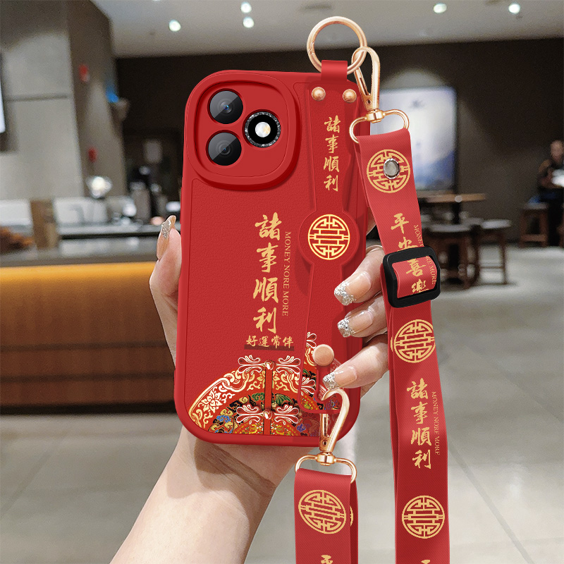 华为荣耀x60i手机壳x60i斜挎腕带honor全包防摔保护套硅胶软壳女