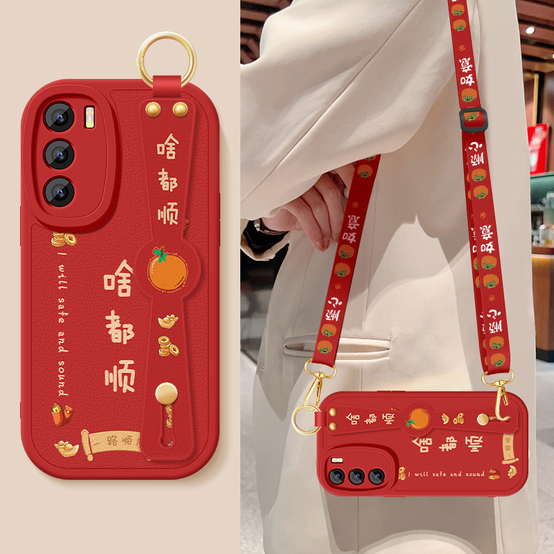 opporeno12手机壳reno12pro斜挎腕带挂绳全包防摔保护套硅胶软壳