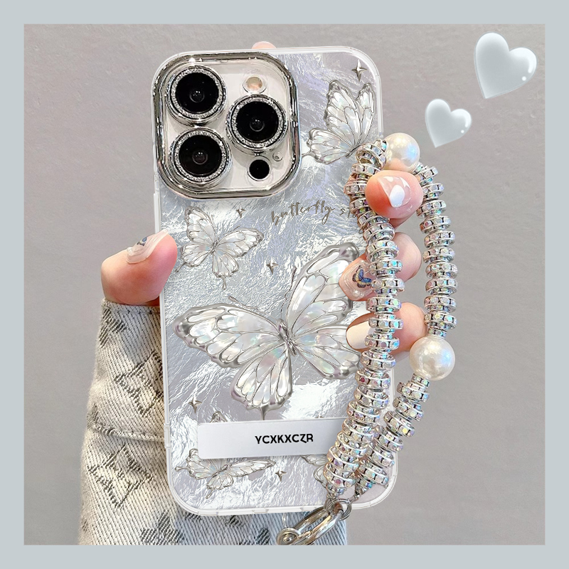流行蝴蝶手机壳适用于苹果16/OPPO华为VIVO小众ins风冰川纹高级感
