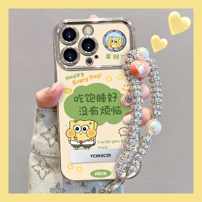 海绵宝宝手机壳适用于苹果OPPO华为VIVO可爱卡通电镀大视窗创意新