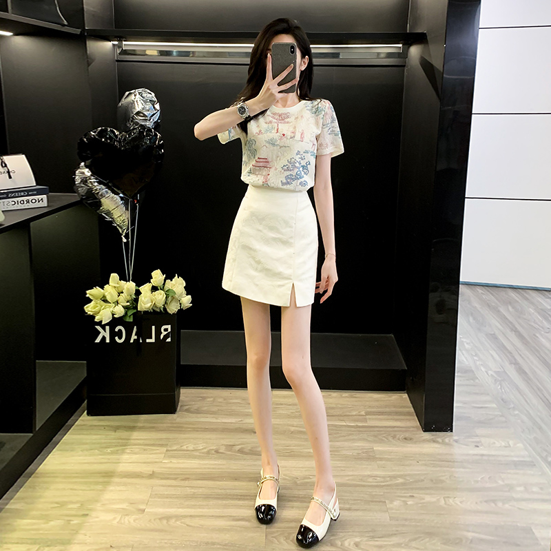 夏季高级感套装裙女2024新款洋气减龄宽松半身裙小个子女装两件套