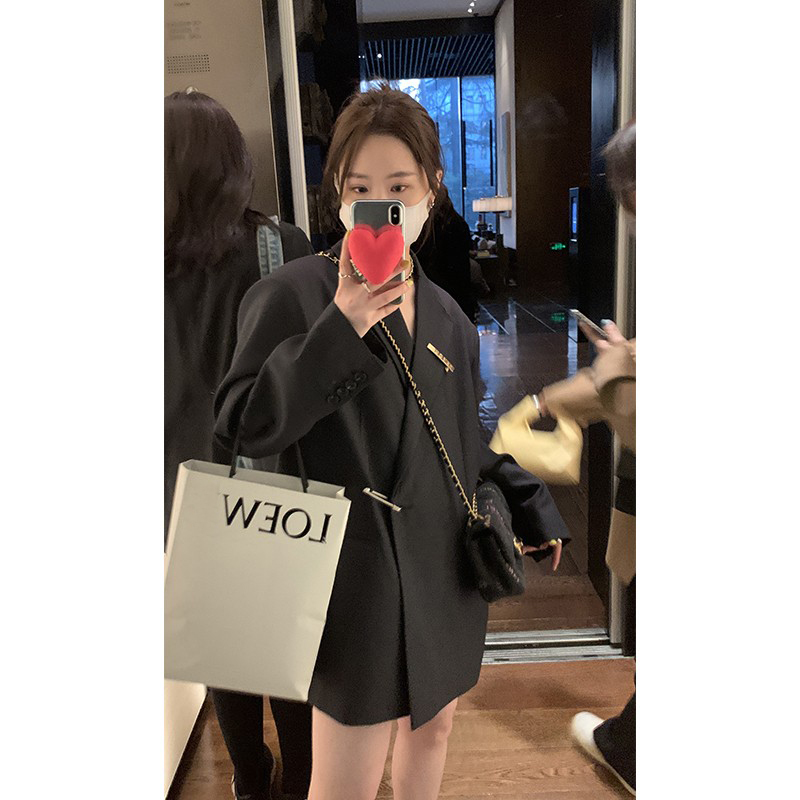 【工厂直发】黑色别针西装外套女2025年秋季新款韩版oversize西服