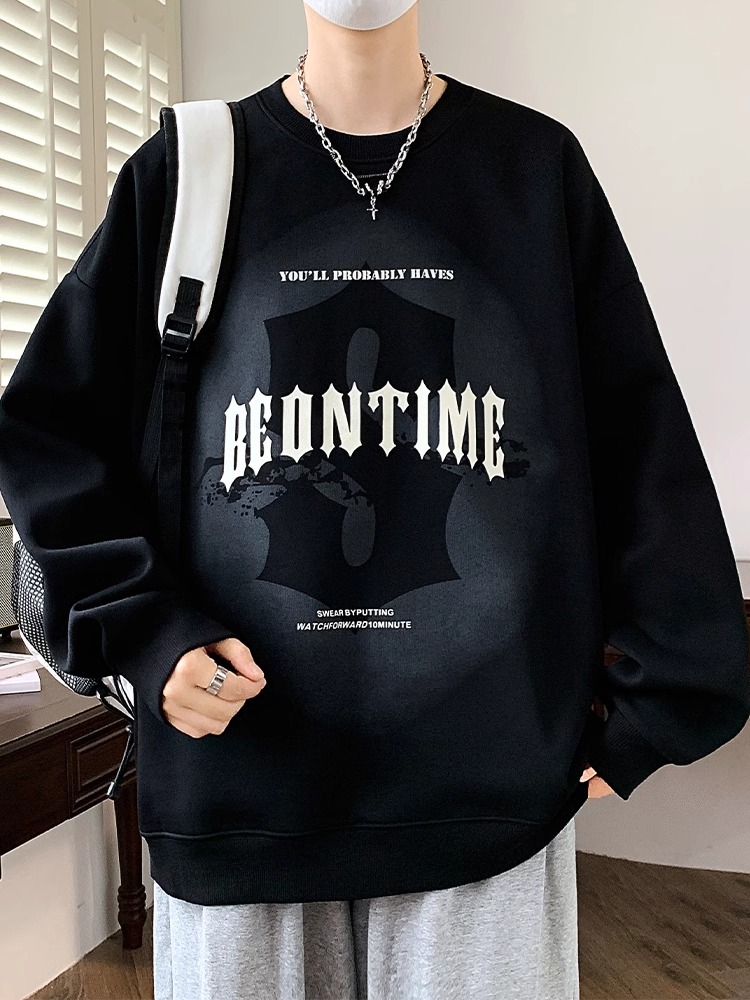 加肥加大码300斤600g重磅圆领卫衣男秋季ins潮牌宽松痞帅长袖上衣