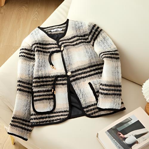 【现货+运费险】小香风格子毛呢厚外套女复古撞色洋气小个子上衣