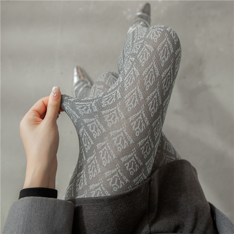 灰色打底裤女连裤袜韩国东大门miu系袜子复古菱格纹加厚灰色丝袜