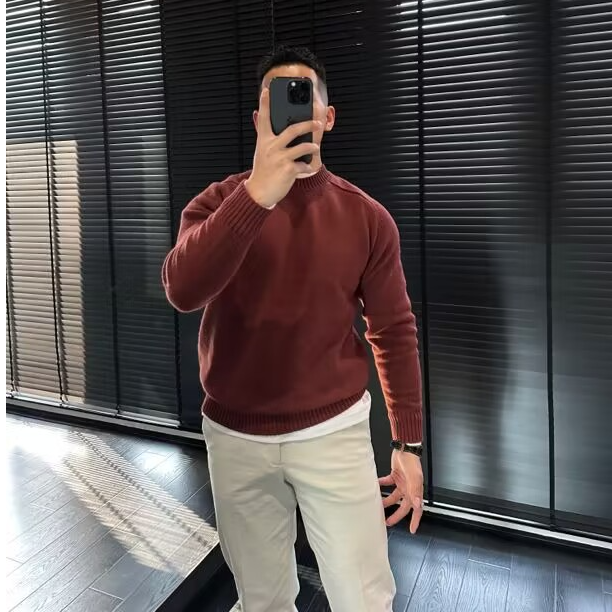 欧货新品针织衫纯色打底柔软百搭舒适时尚潮流内搭长袖毛衣男士