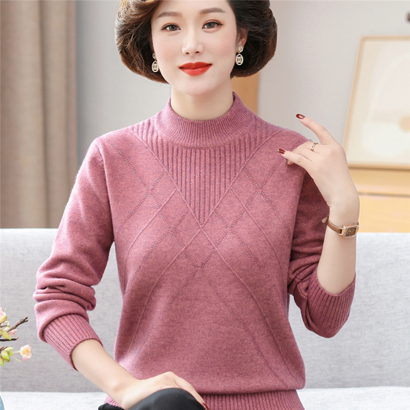 秋冬新款妈妈装加厚毛衣半高领宽松中老年女秋冬爆款针织打底衫
