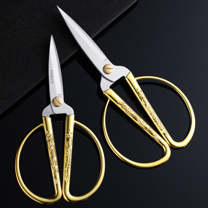 龙凤剪刀金色家用剪彩庆典复古开业婚礼精致小剪子手工裁缝剪家用