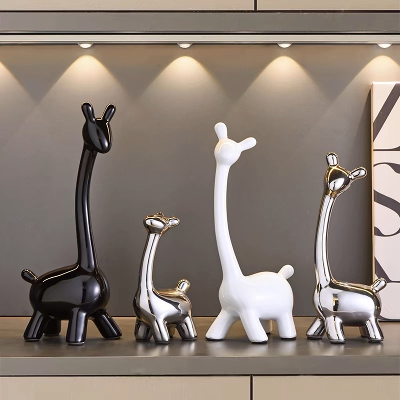 小鹿一家四口轻奢现代高档酒柜摆件创意陶瓷电镀摆件客厅酒柜玄关