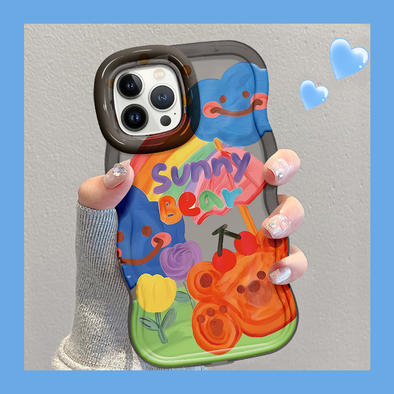 适用于苹果13Pro晴朗小熊个性手机壳双支架全包硅胶防摔软壳女款