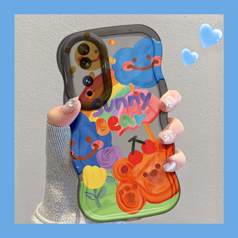 适用于华为荣耀90Pro晴朗小熊手机壳双支架全包硅胶防摔女款软壳