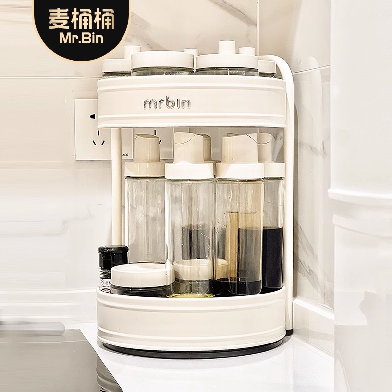 麦桶桶旋转置物架调料厨房零食化妆品台面收纳盒多功能360度双层