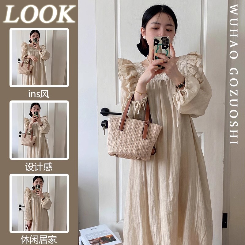 公主可爱拼接睡裙女2025夏季洋气新款韩版宽松长款居家连衣裙外穿