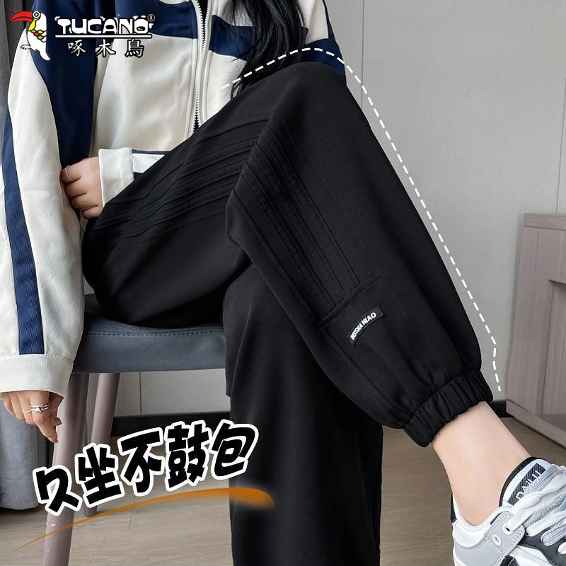 啄木鸟秋冬哈伦裤女加绒小个子外穿保暖宽松显瘦束脚休闲灯笼卫裤
