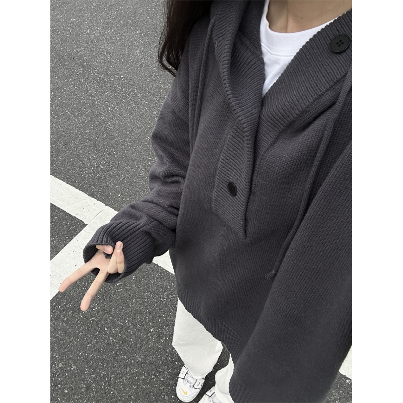 美式复古连帽毛衣男春秋季cleanfit卫衣针织衫慵懒风情侣外套