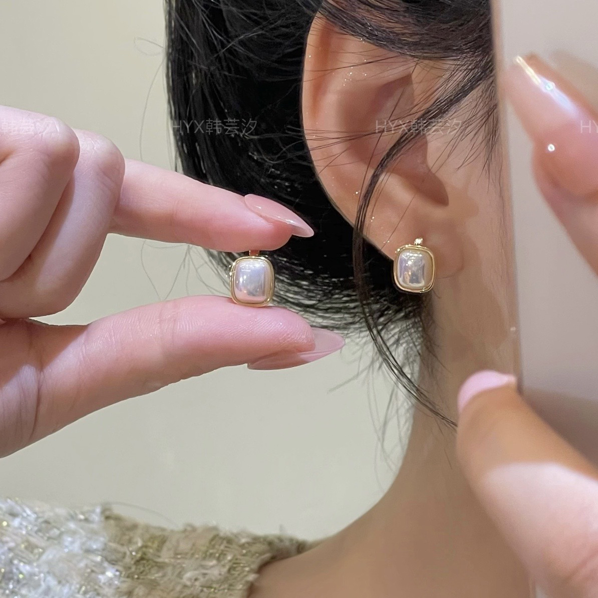 韩芸汐A-67 春季新品气质小香风珠珠耳扣简约百搭耳环