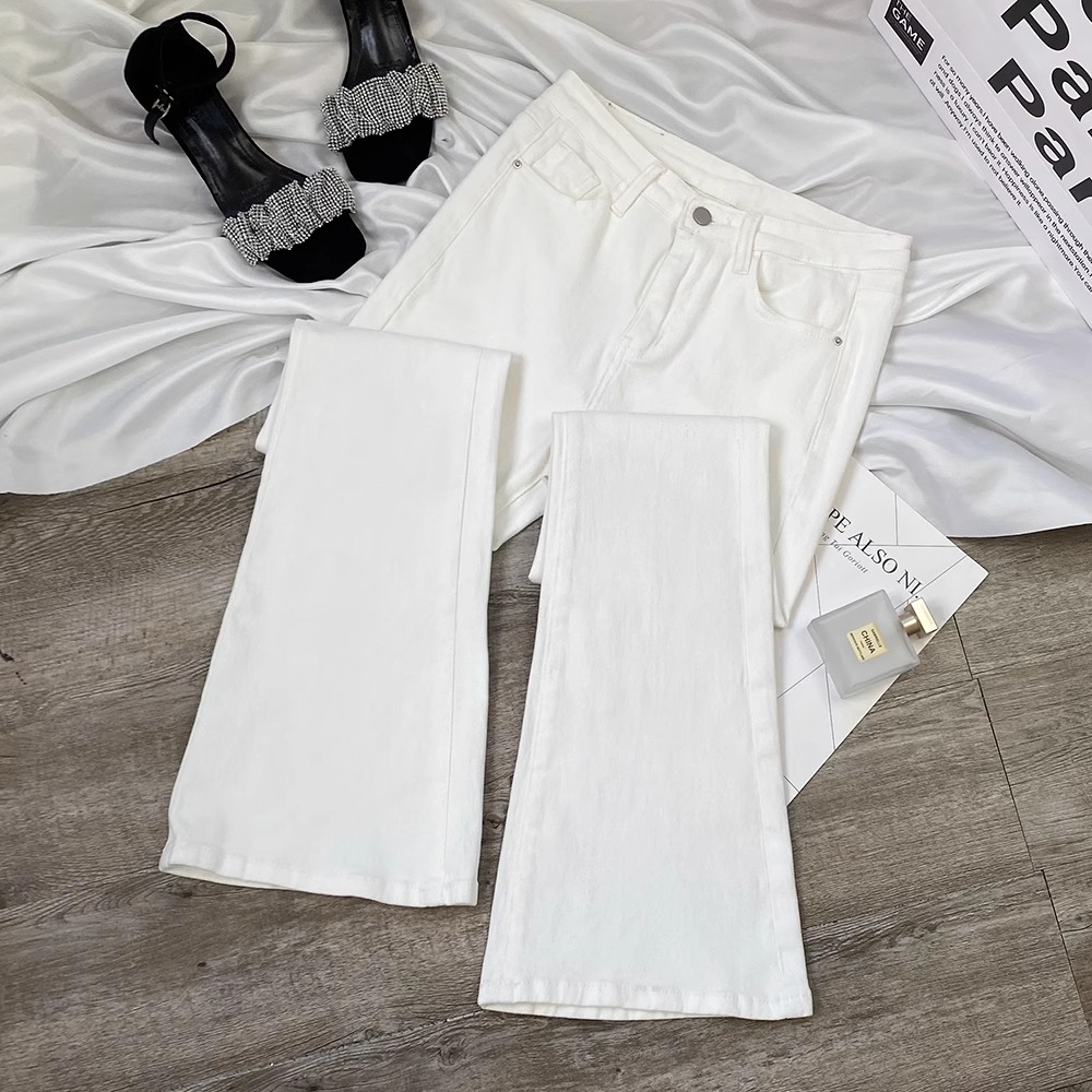 白色微喇牛仔裤女2025年冬季新款加绒高腰显瘦修身小个子喇叭裤子