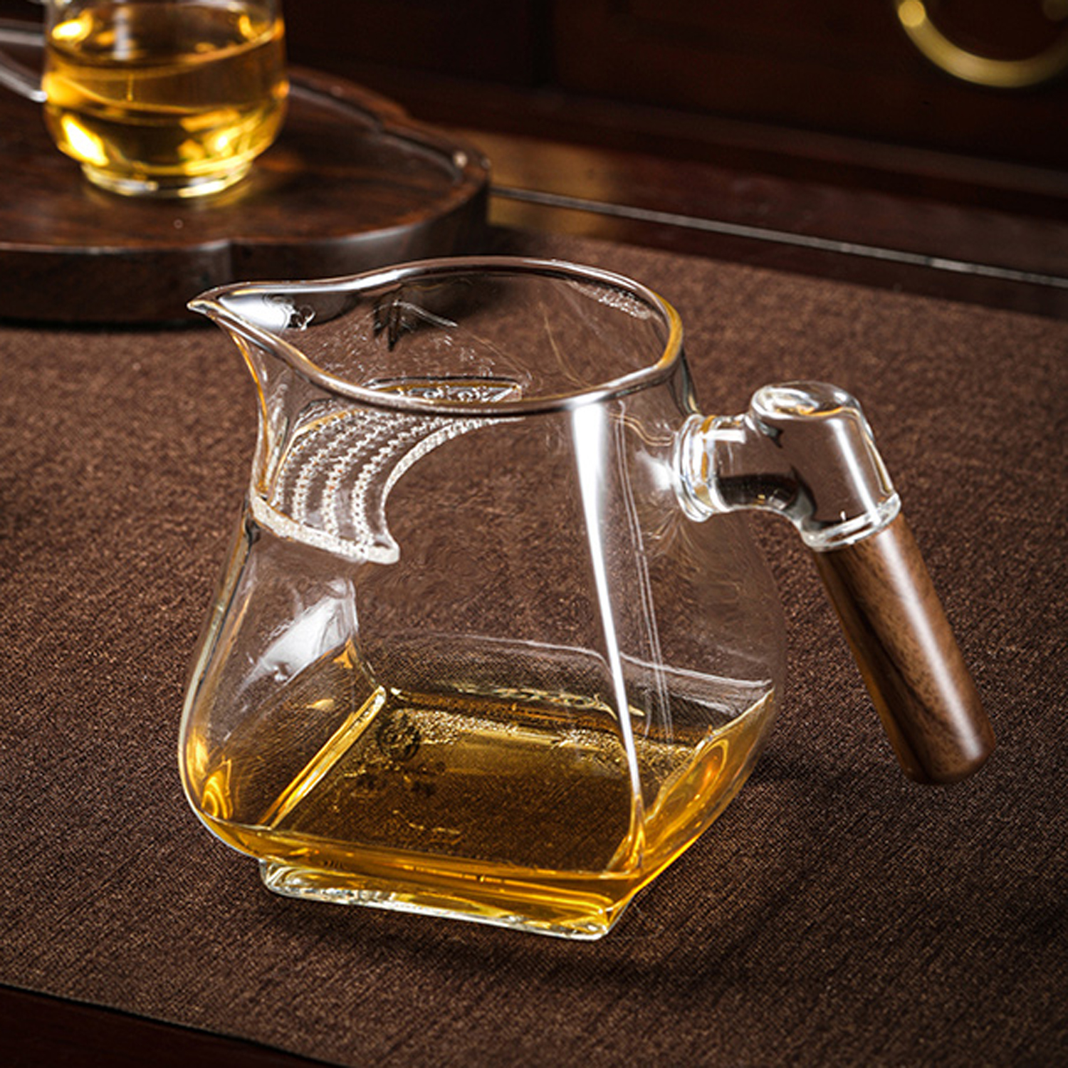 漫佳 四方月牙木把公道杯 大容量茶水分离耐热玻璃 鑫凤祥 ≈600ml