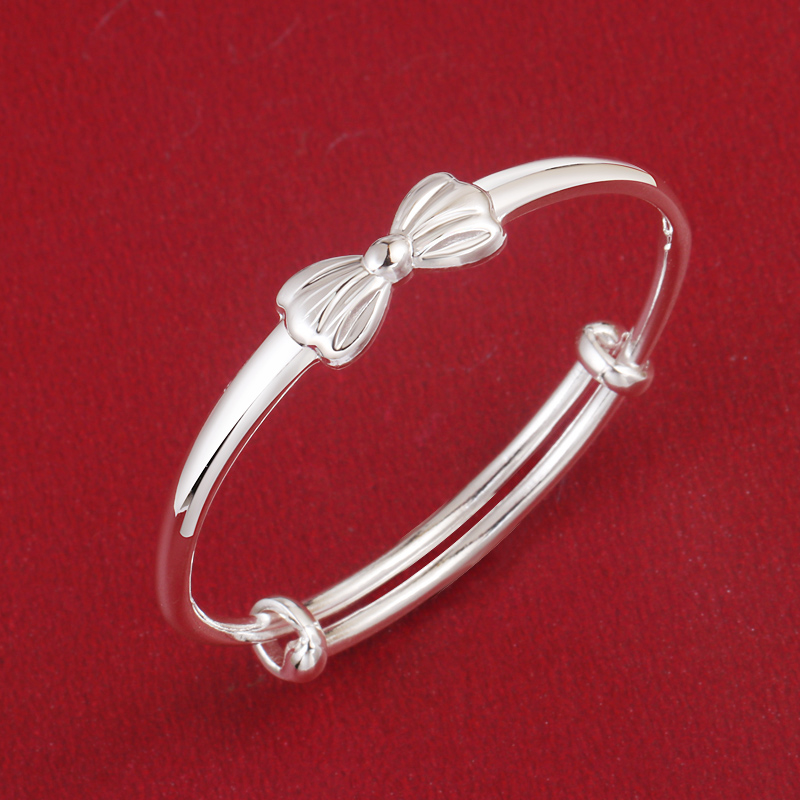 足银手镯 蝴蝶结儿童银手镯999纯银6-12岁女学生儿童节生日礼物