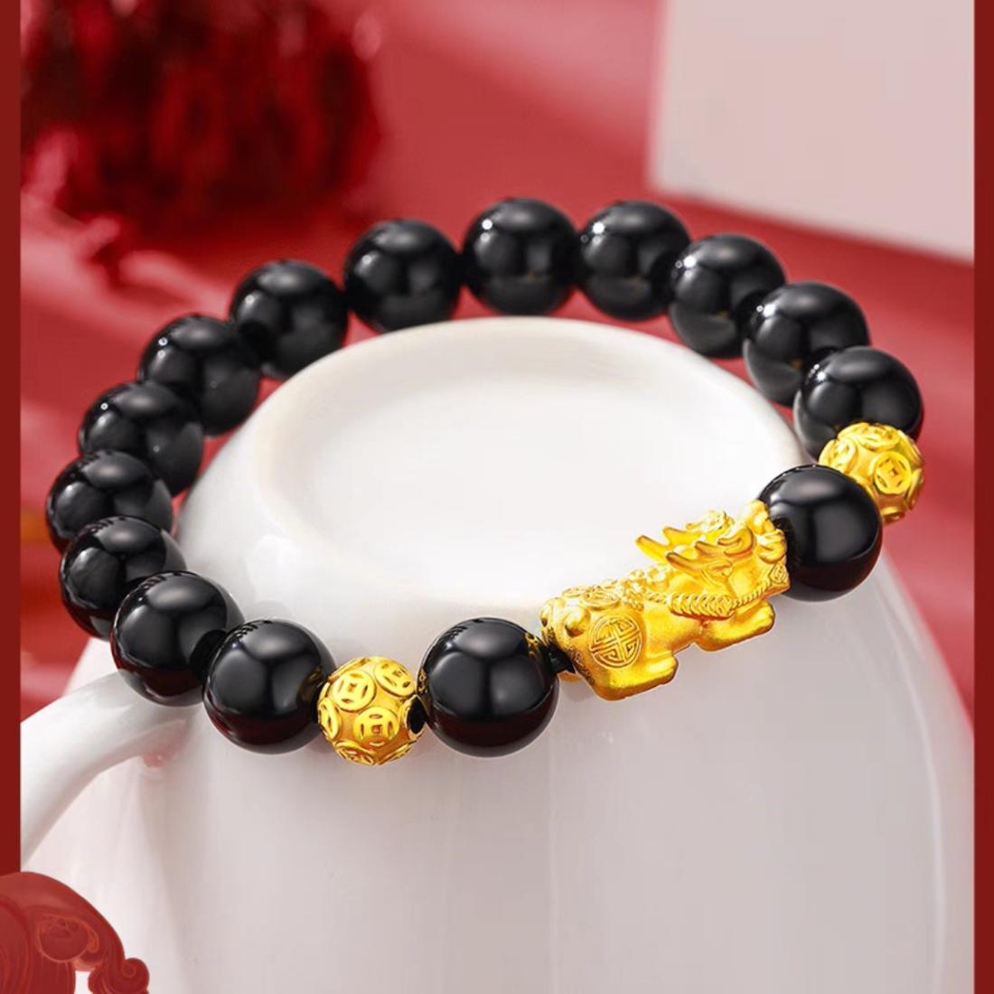 黑色貔貅手链简约男女情侣同款高级父亲节礼物手串首饰