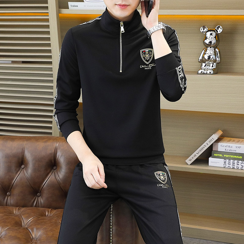 欧版时尚潮牌爆品2024秋季新款卫衣套装男士潮流百搭T恤两件套装