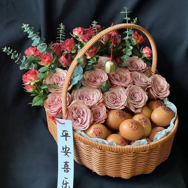 月子鸡蛋花篮母鸡水果榴莲插花提篮闺蜜产妇DIY礼品藤编野餐筐