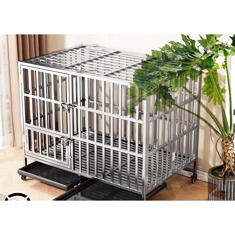 不锈钢狗笼可折叠中大型室内室外狗笼带厕所清理加厚加粗耐用耐咬