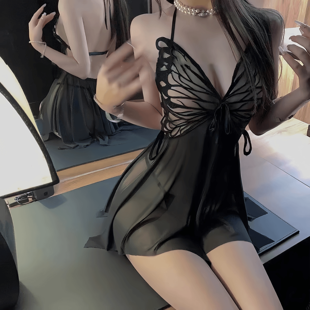 网红纯欲聚拢性感网纱露背吊带睡衣美背睡裙火辣蕾丝显瘦连体小胸