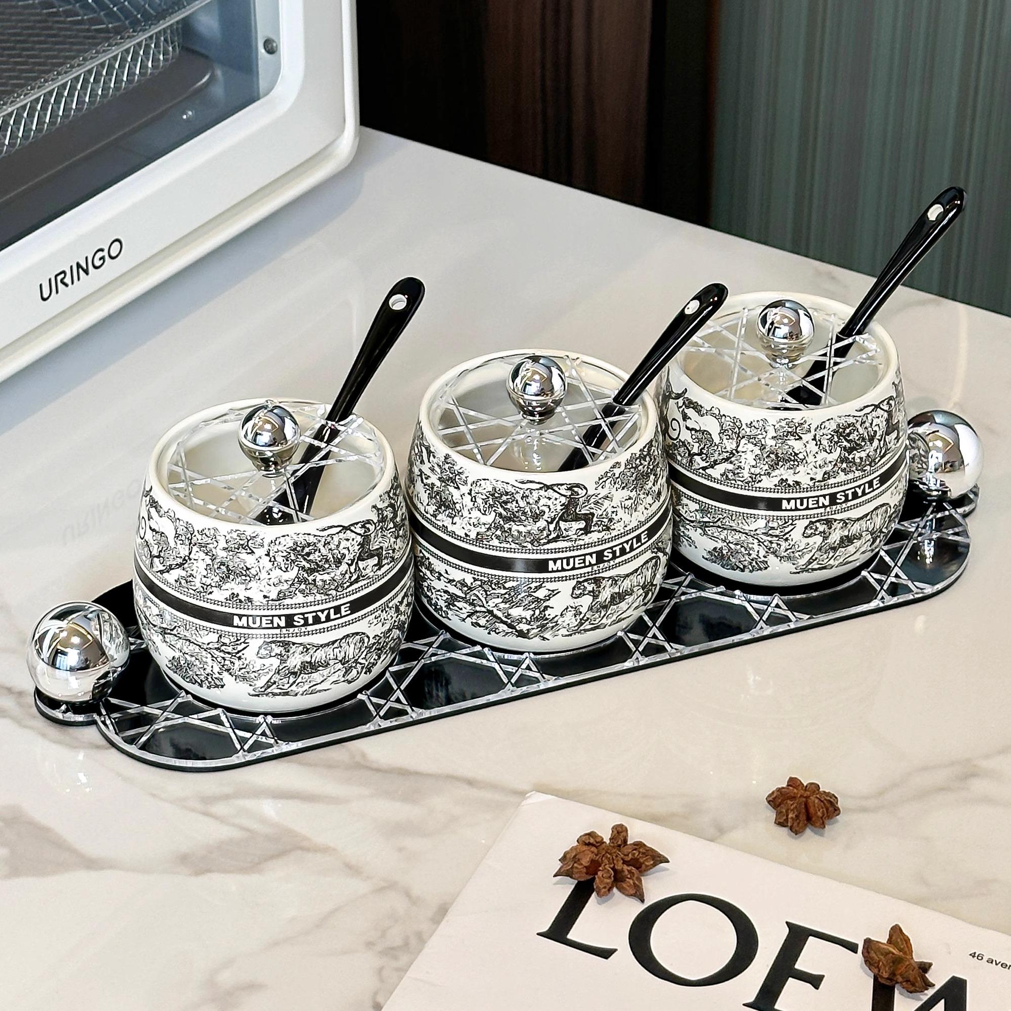 轻奢调料盒组合套装厨房家用陶瓷味精盐罐调味瓶高端调料品收纳盒