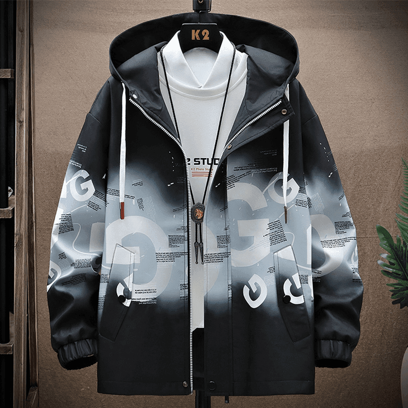 春秋新款潮牌渐变夹克男生连帽冲锋衣青少年潮流百搭休闲男士外套