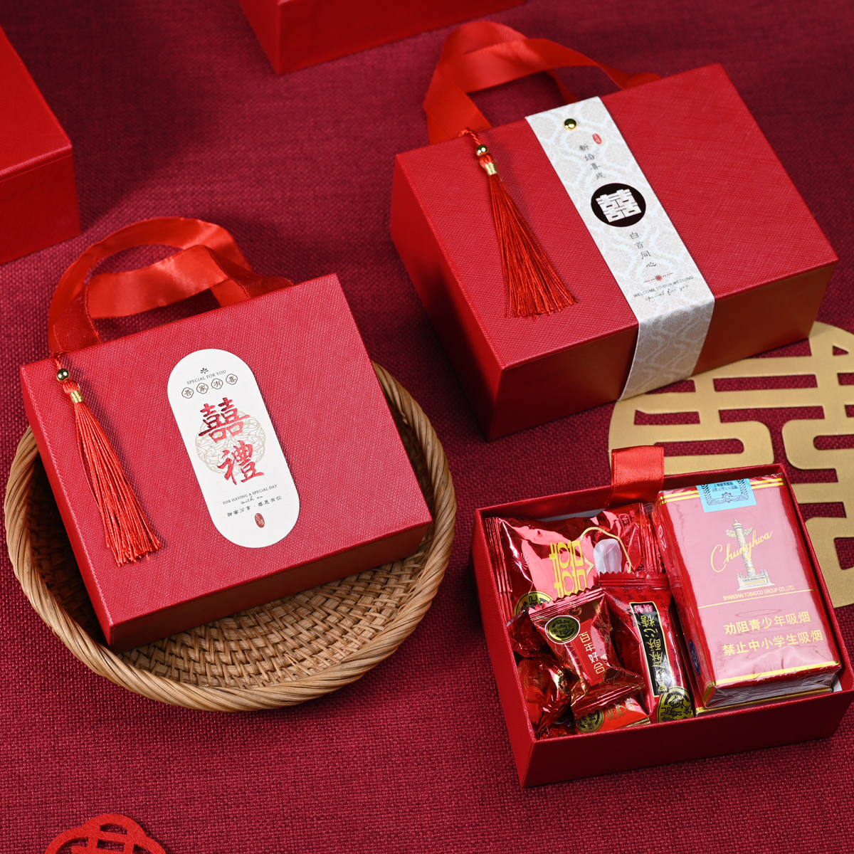 免折叠糖盒新中式结婚手提喜糖盒抽屉盒宝宝满月生日宴周岁礼回礼