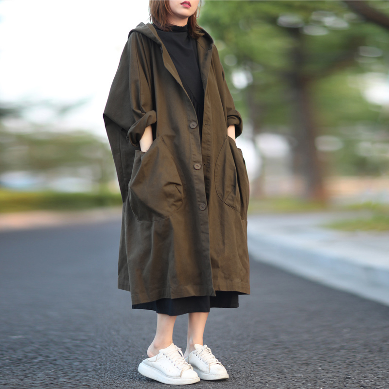 设计师原创正版实物拍摄 韩版连帽中长外套风衣工装棉大衣秋冬潮