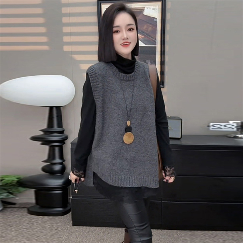 韩系通勤减龄套装女2025春季新款显瘦T恤不规则针织马甲两件套