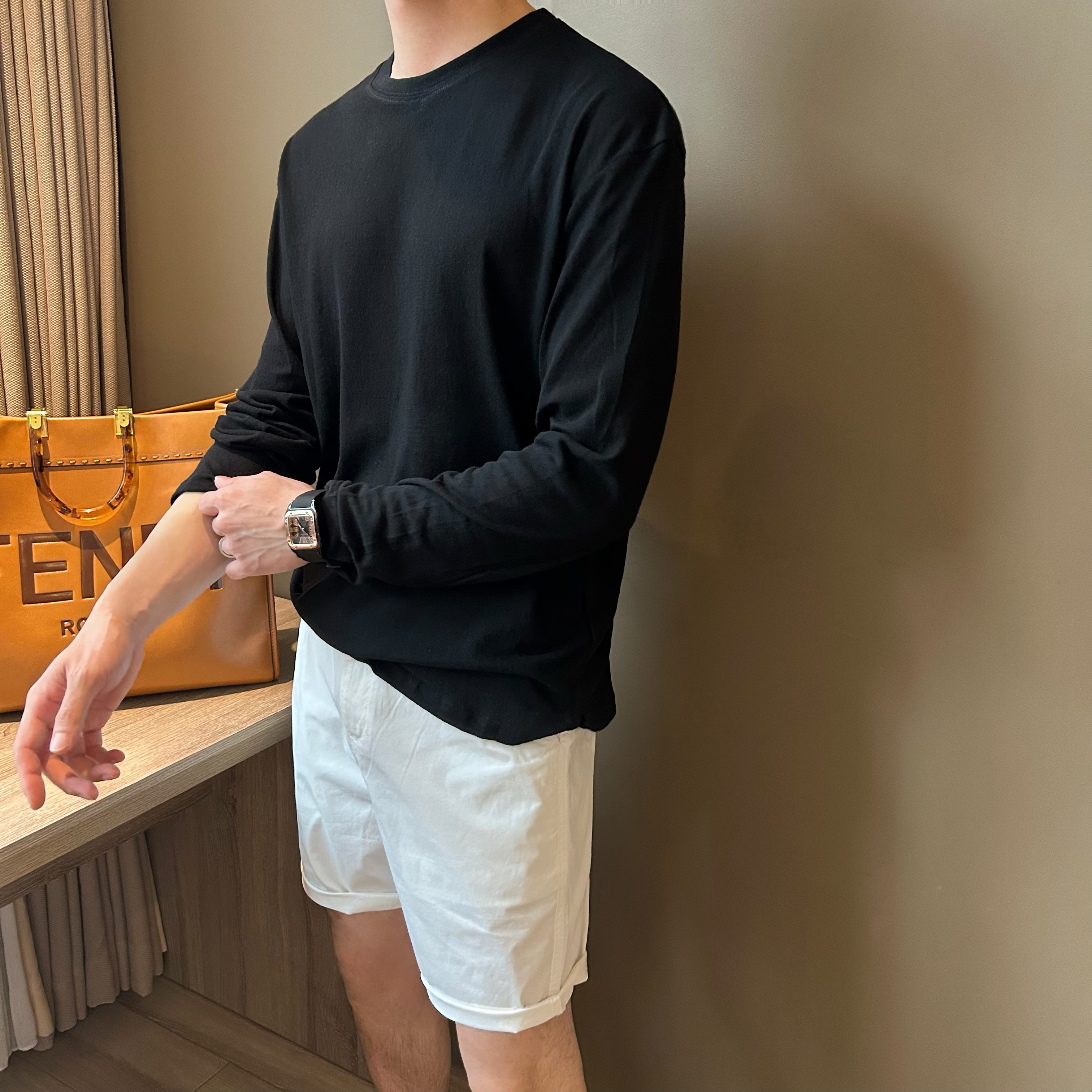 物社舒适慵懒风时尚休闲百搭宽松防晒黑色T恤长袖男士打底衫上衣