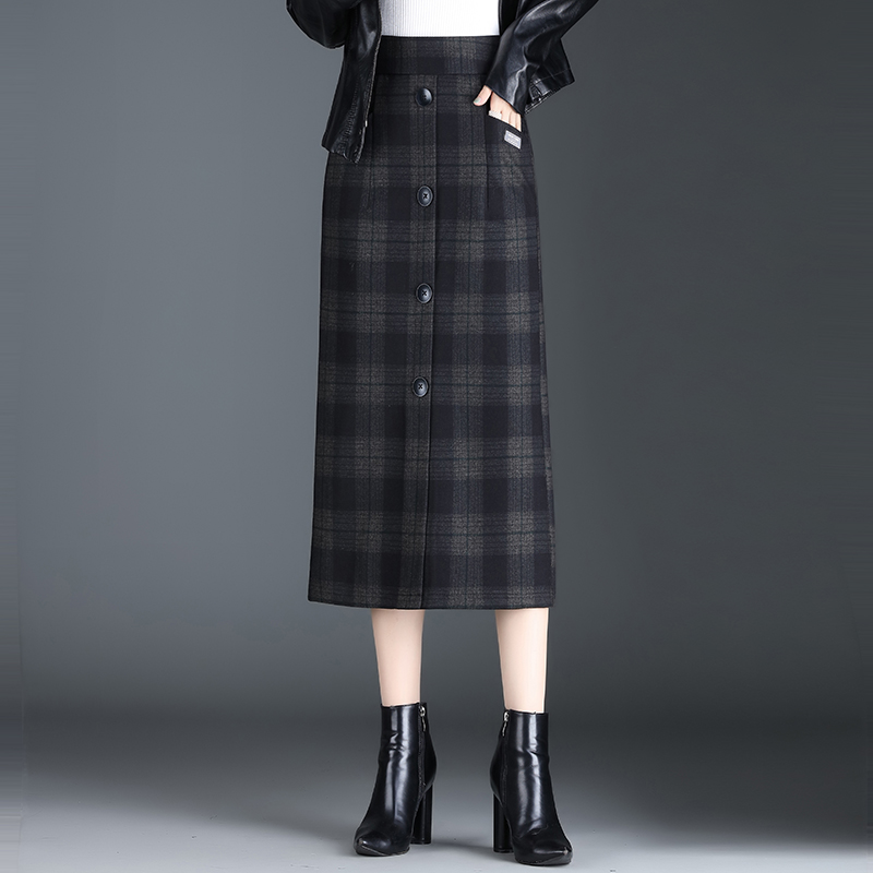 气质修身格子包臀裙一步裙女秋冬2025新款高腰中长通勤直筒半身裙