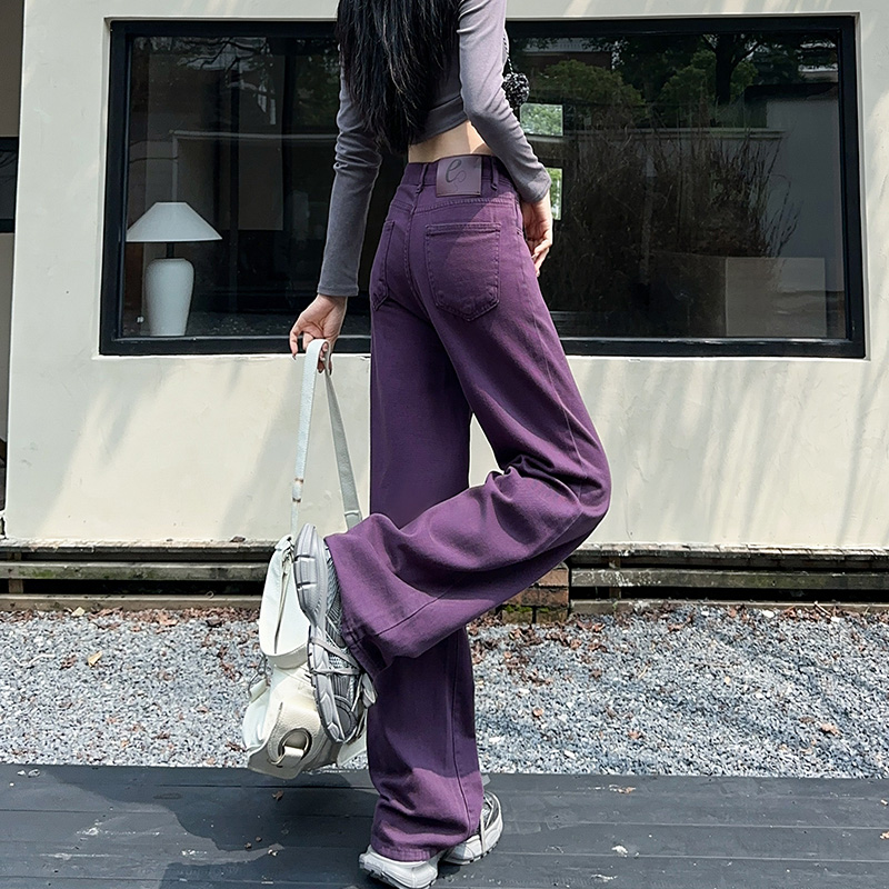 蜜蜜穿搭秋季美拉德牛仔裤女2025葡萄紫色欧洲站窄版阔腿彩色裤子