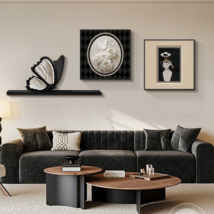 组合沙发背景装饰画法式艺术小众客厅壁画客厅背景墙挂画挂画餐厅