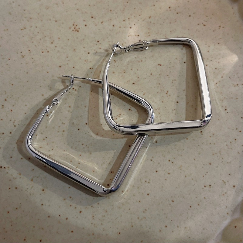 铜合金耳饰 4cm时尚大气简约方形耳圈E0002-2气质百搭小众