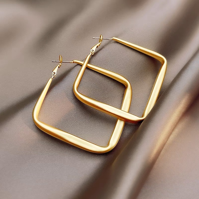 铜合金耳饰 5cm时尚大气简约方形耳圈E0002气质百搭小众