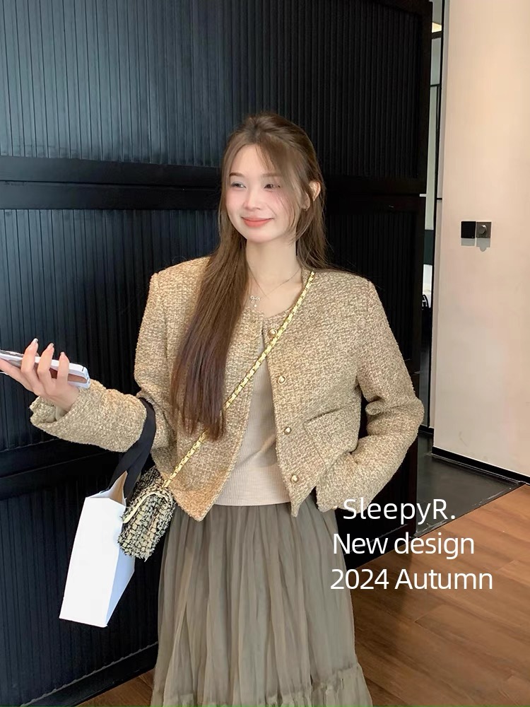 编织粗花呢小香风短外套女2025秋冬新款高级感小个子精致上衣