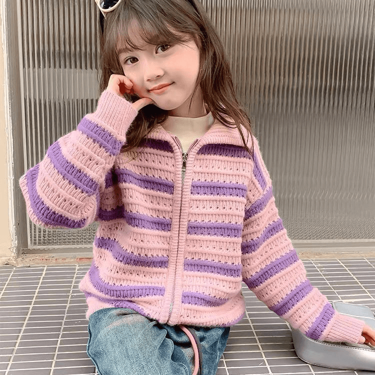 女童毛衣2025春秋新款中大童双拉链洋气针织衫女孩韩版不起球线衣