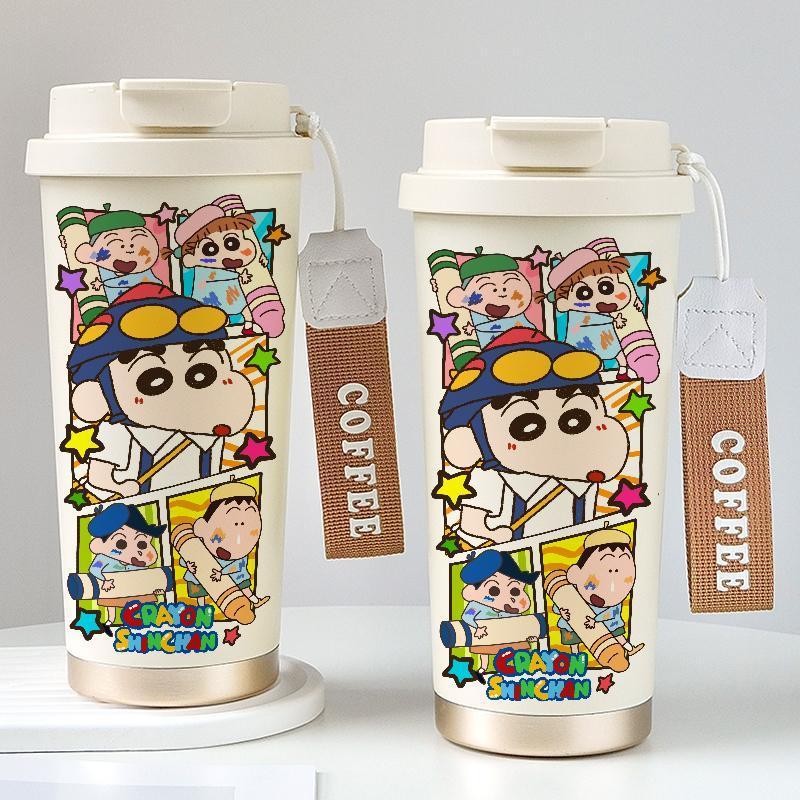 316不锈钢蜡笔小新保温杯高颜值大容量金属罐瓶子吸管杯带盖水杯