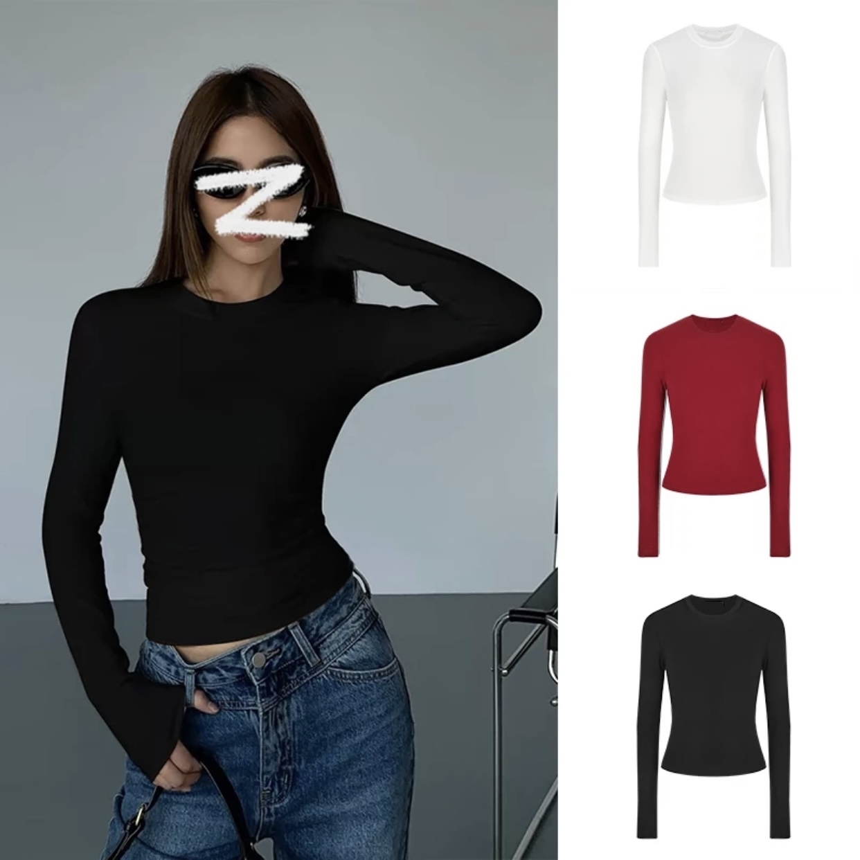 秋冬新款修身正肩百搭圆领修身内搭早秋打底内搭女长袖上衣打底衫