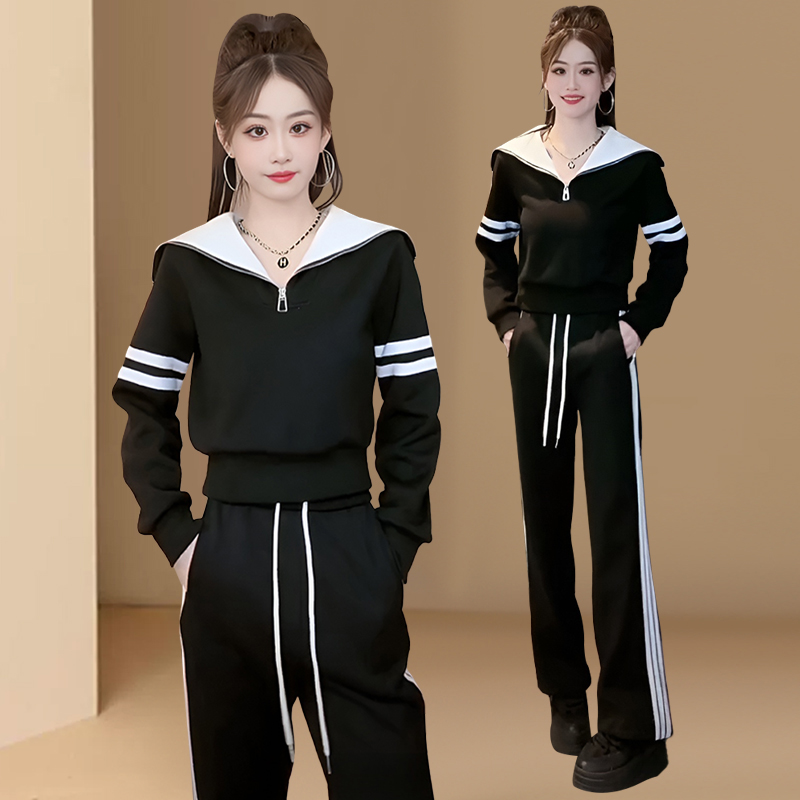 欧货休闲运动套装女春秋2025新款网红时尚洋气显瘦阔腿裤两件套潮