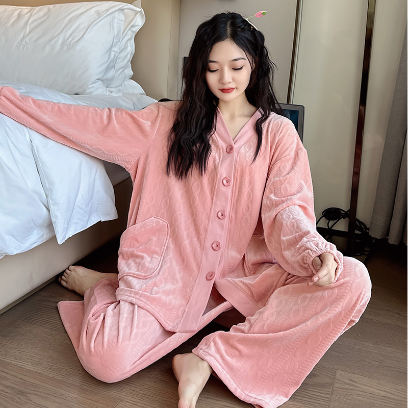 珊瑚绒睡衣女加大码300斤中厚款保暖家居服200斤胖mm秋冬开衫套装